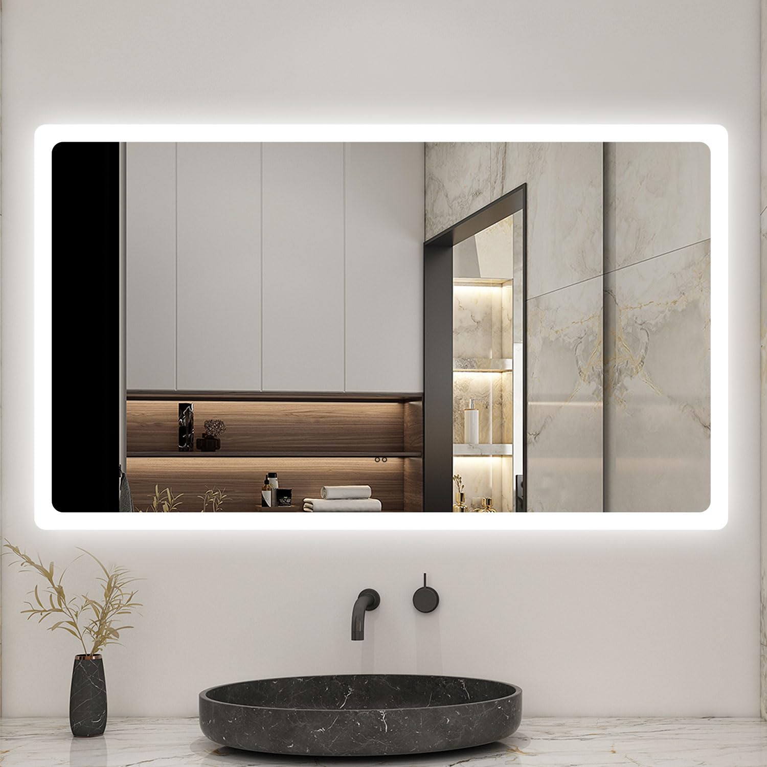 Badspiegel mit Beleuchtung 140x80cm Sensor-Schalter Beschlagfrei Kaltweiß dimmbar Memory-Funktion LED Wandspiegel IP44