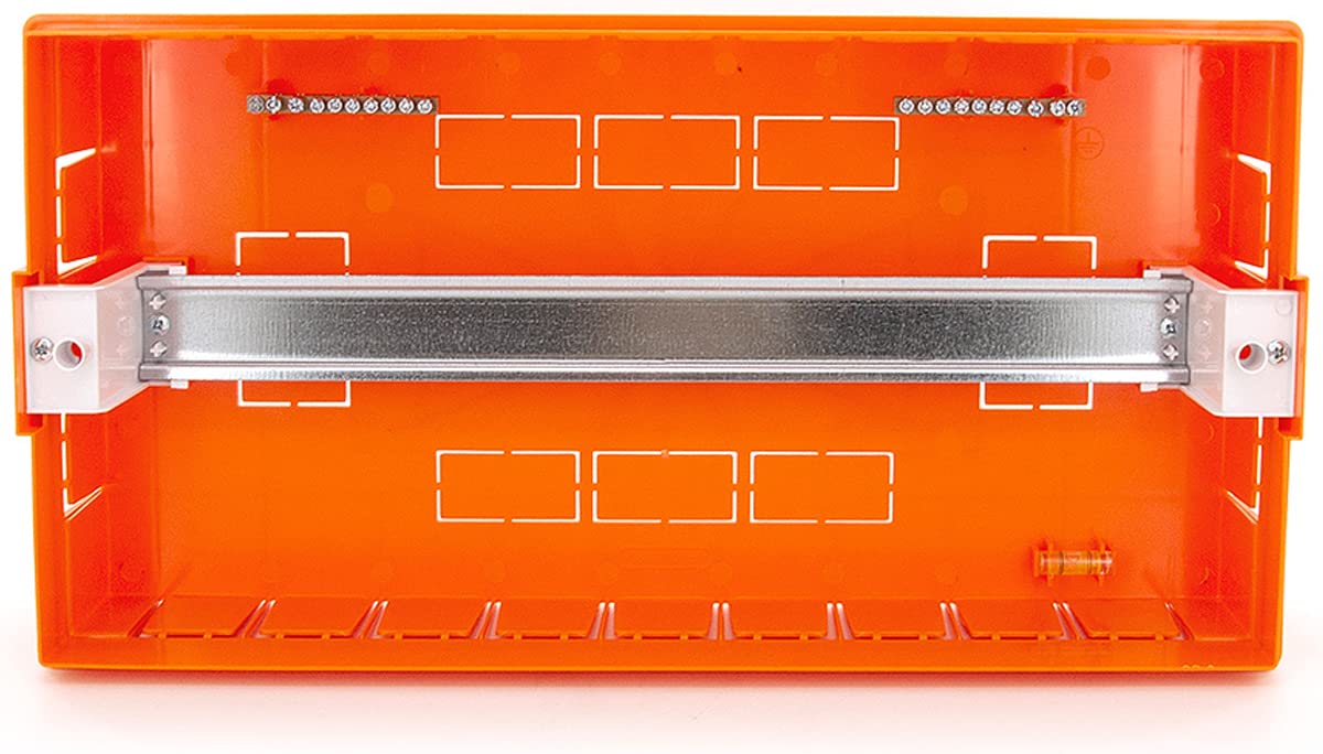 Caja de fusibles, caja de distribución, empotrada, distribuidor pequeño, 18 módulos, 1 fila, carcasa IP40 con nivel de burbuja