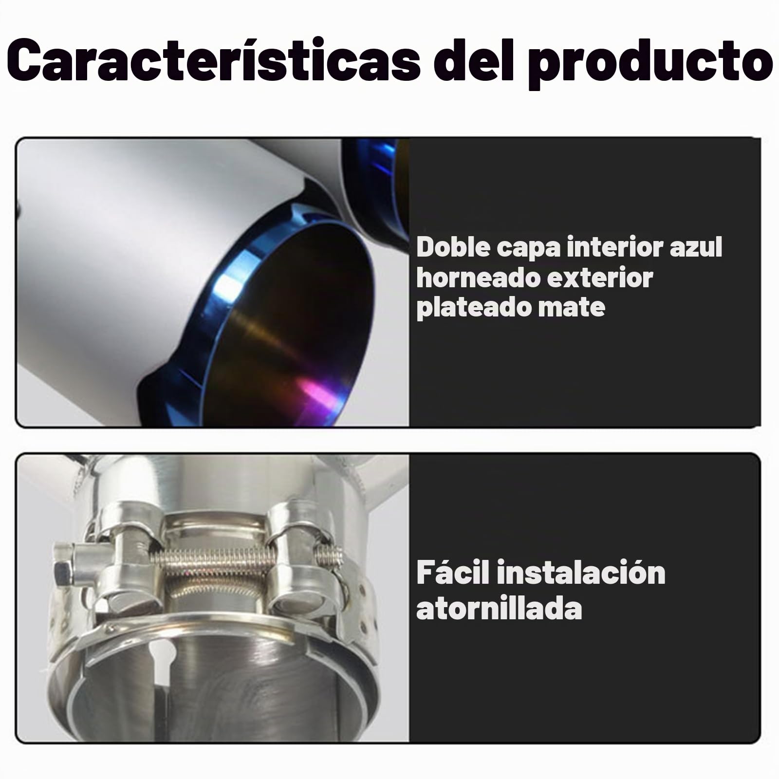 2.25" Tubo de Escape​​ Doble Salida - ​​Punta Cola de Coche​​ de Acero Inoxidable ​​Silenciador​​ Modificado 2.25" a 3.5" Diseño Bicolor (Azul/Plateado) Instalación Bolt-On para Autos