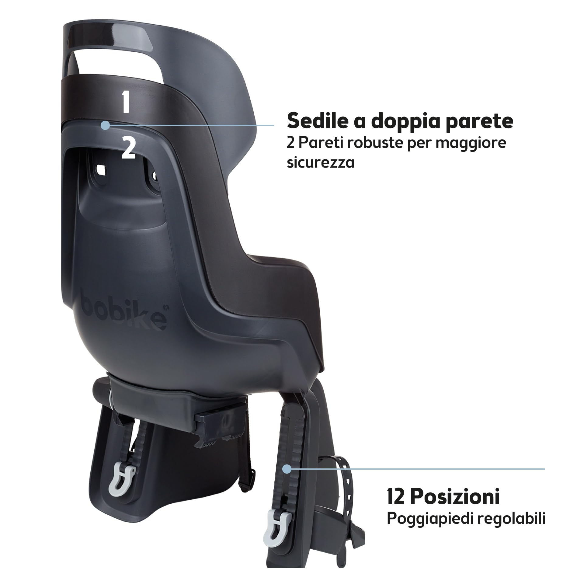 Bobike 8012300019 GO Maxi CFS XR Seggiolino Posteriore Per Bici Con Portapacchi, Per Bambini Da 9 Mesi A 6 Anni, Max 22 kg, Poggiapiedi Regolabili, Senza Attrezzi, Nero Urbano