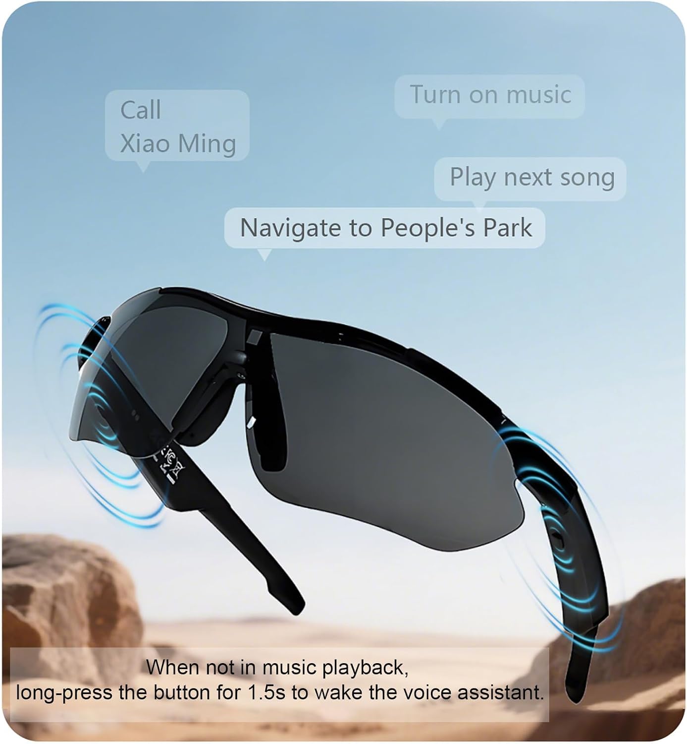 Smart Cycling Music Glasses, Sport Bluetooth Glasses Open-Ear Headphone with Speaker, Polarized Bluetooth Sunglasses for Men Women, UV Protection, Voice Assistant, for Running Finishing