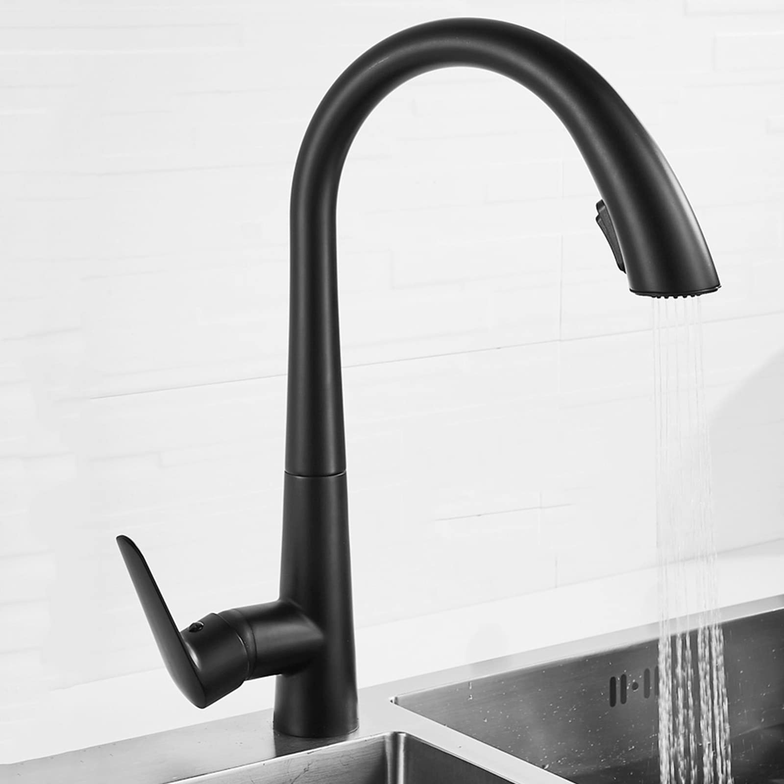 Robinet de cuisine mitigeur extractible en laiton rotatif et télescopique gris nero