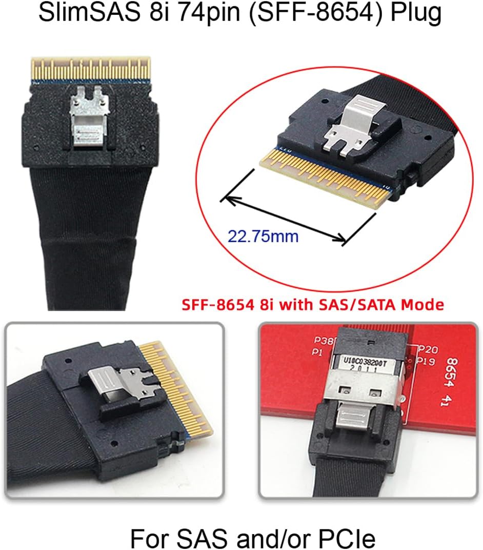 Slimline SAS 4.0 SFF-8654 8i 74pin Host Raid to 8 SATA 7pin Target Hard Disk Fanout Raid Cable 1-to-8 Splitter