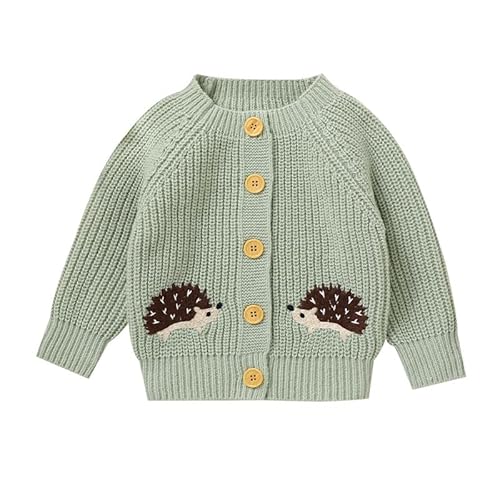 LAWKUL Baby Toddler Cardigan Warm Sweater Long Sleeve Knit Jacket Hedgehog Jumpers Coats Boy Girl Clothes Green 12-18 Months