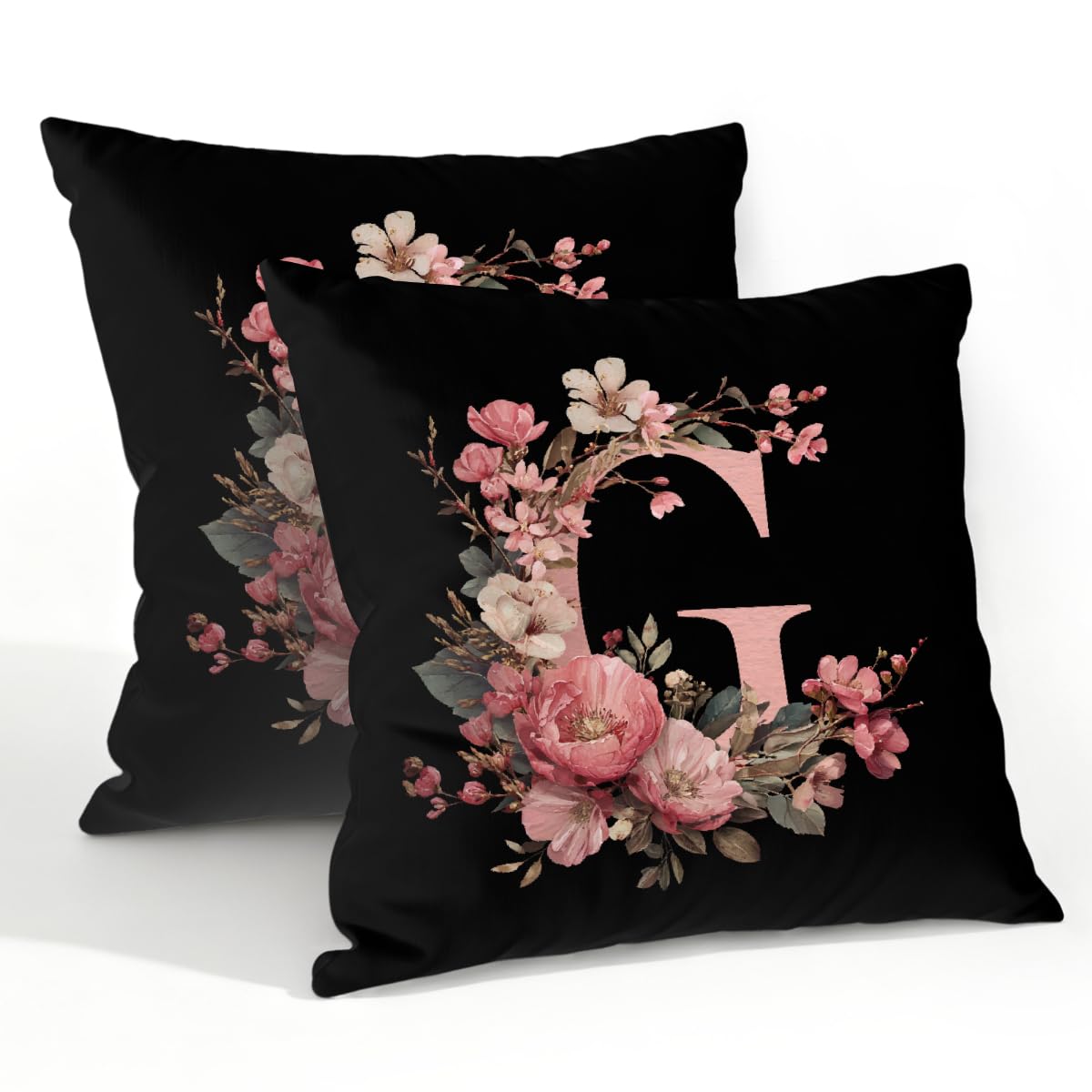 Outdoor Pillow Covers Waterproof Pillowcases 22x22in Set of 2 Boho Flower Letter G Decorative Throw Cushion Case for Couch Sofa Garden Patio Furniture