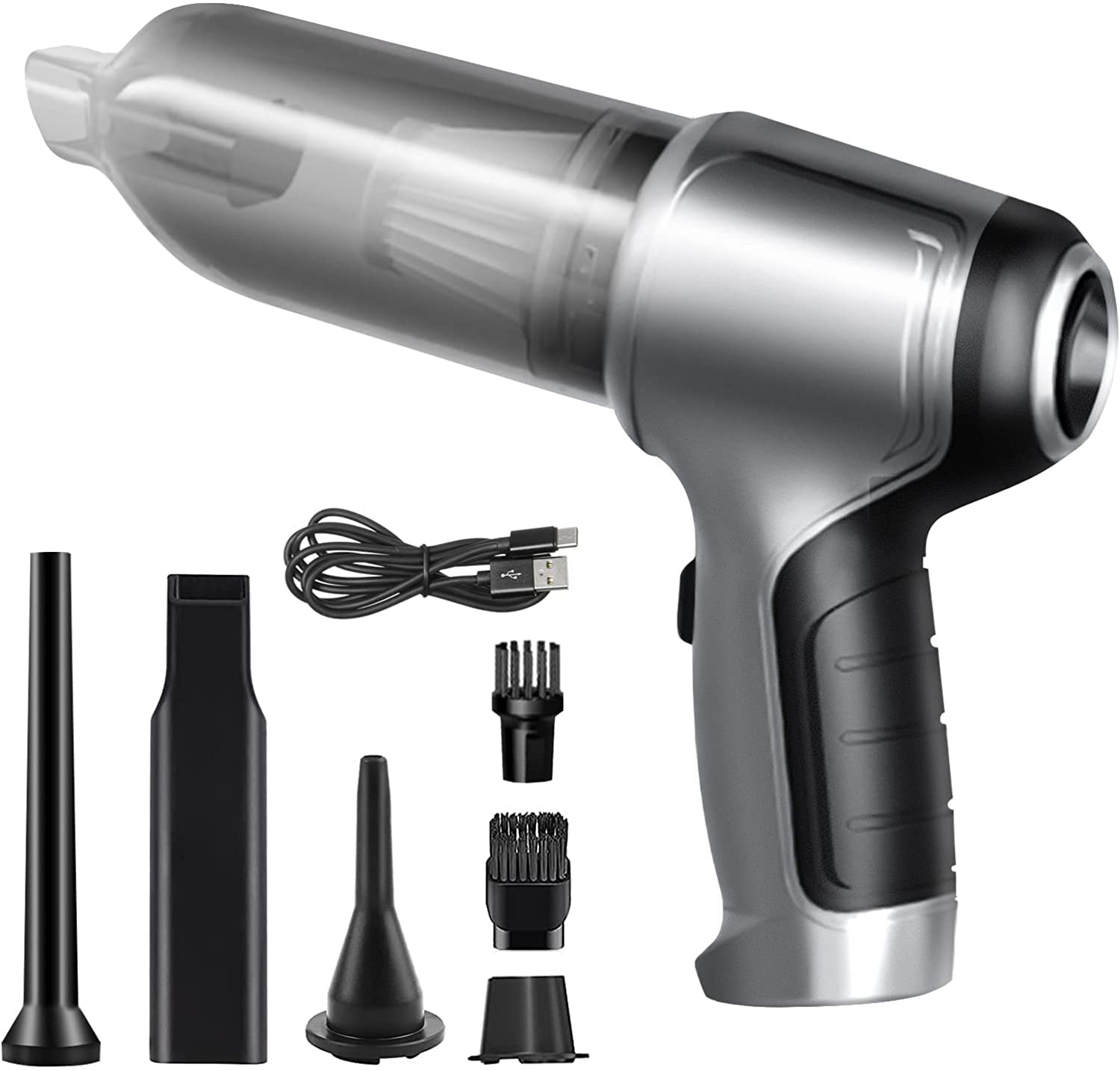 96W 30 Minutes Long-Lasting Battery Suck and Blow Function for Home,Car,Keyboard,Pet Hair Handheld Vacuum Cordless, 12000PA Brushless Motor High Power Car Vacuum Cleaner with Strong Suction, (Silver)