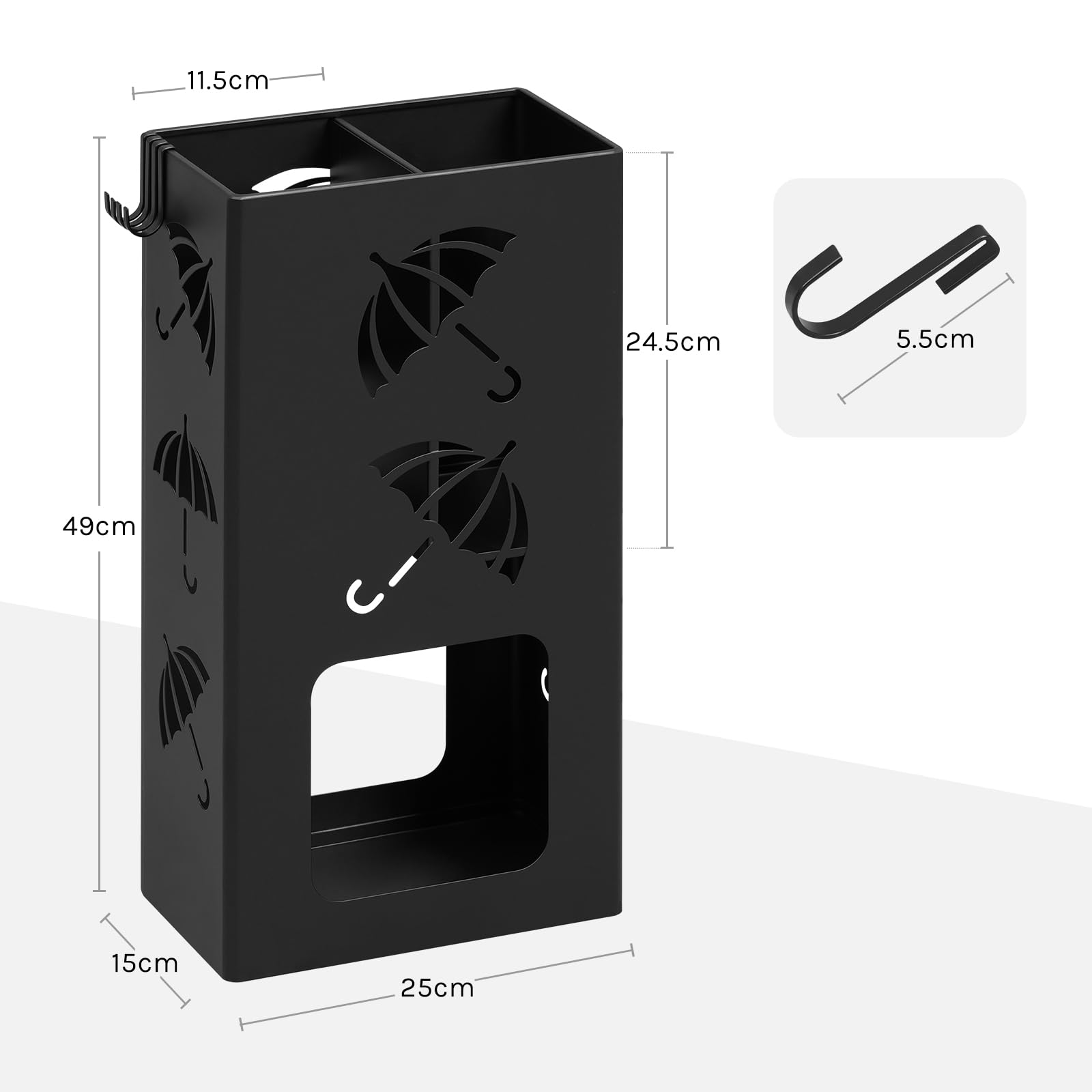 WOLTU Portaombrelli con 4 Ganci e 2 Aree Separate, in Metallo Antiruggine, con Design a Conca, per Corridoio, Ingresso, Nero