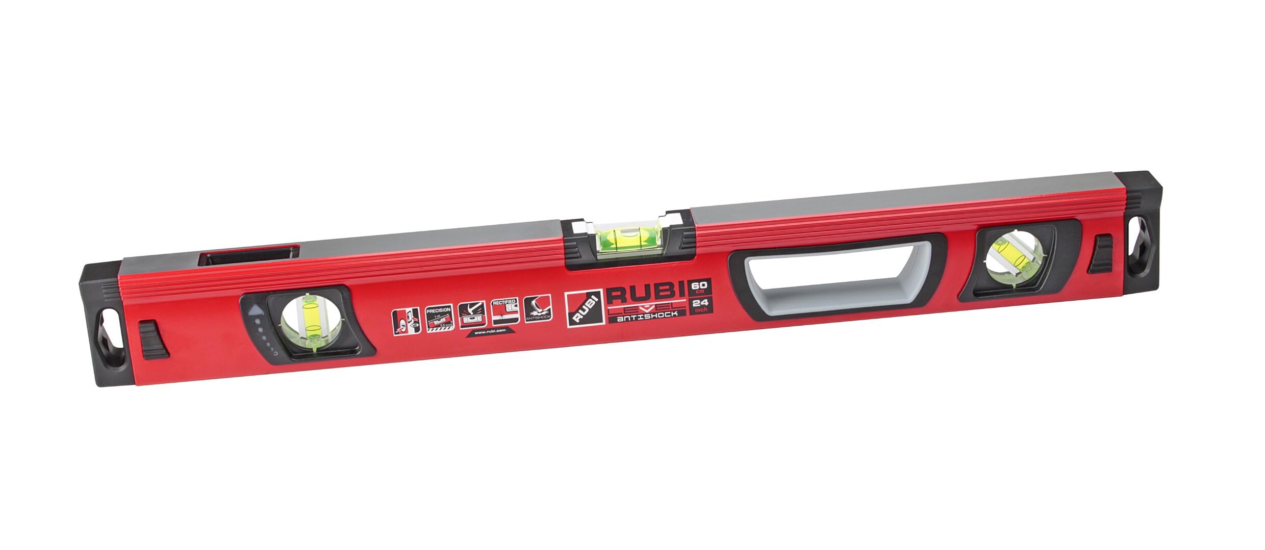 RUBI Level Antishock Professional Spirit Level 61 cm, High Precision Aluminium Spirit Level with Shockproof Levels