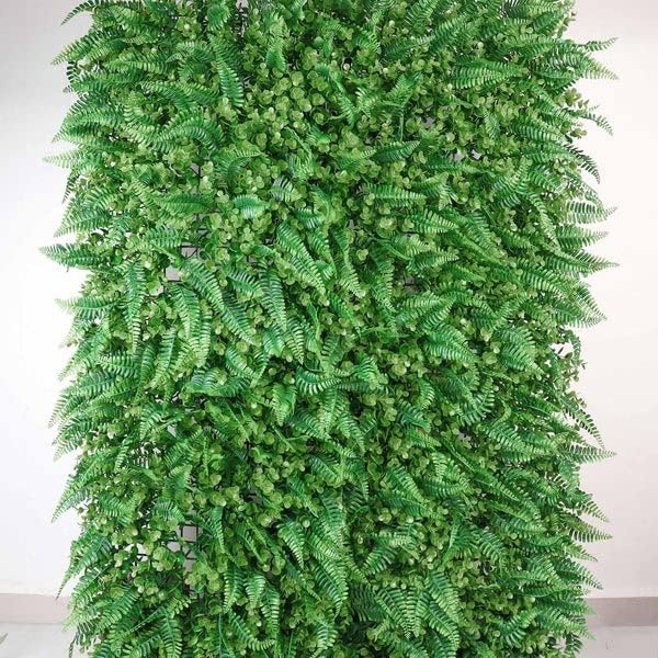 Tableclothsfactory 12 Sq. ft. | Boston Fern Eucalyptus Boxwood Greenery Garden Wall, Grass Backdrop Mat, Indoor/Outdoor UV Protected Assorted Foliage - 4 Artificial Panels