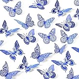 SAOROPEB Butterfly Wall Stickers, 48 Pcs 4 Styles 3 Sizes, Metallic Paper, Removable, Navy Blue, Art Deco Decor for Wall