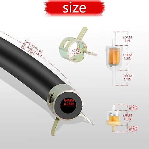 Miniatura 3 de Línea de combustible elástica de 9.85 ft (3. m) de longitud, 14 de pulgada (6.35 mm) de diámetro interno, y 20 piezas de abrazaderas de manguera de