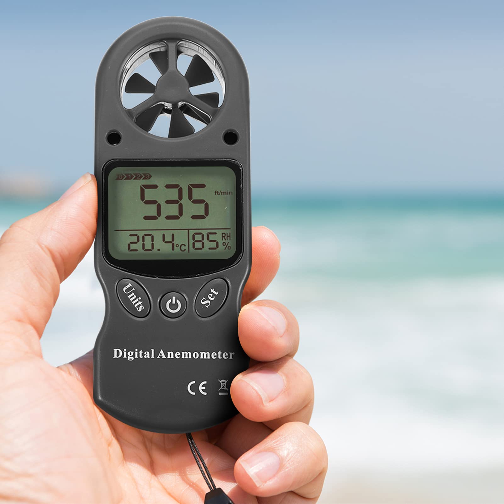 GLEAVI Higrotermógrafo Digital Portátil con Medición de Velocidad del Viento, Resistente Plástico Negro y Bolsa de Almacenamiento para Industria Aeronáutica