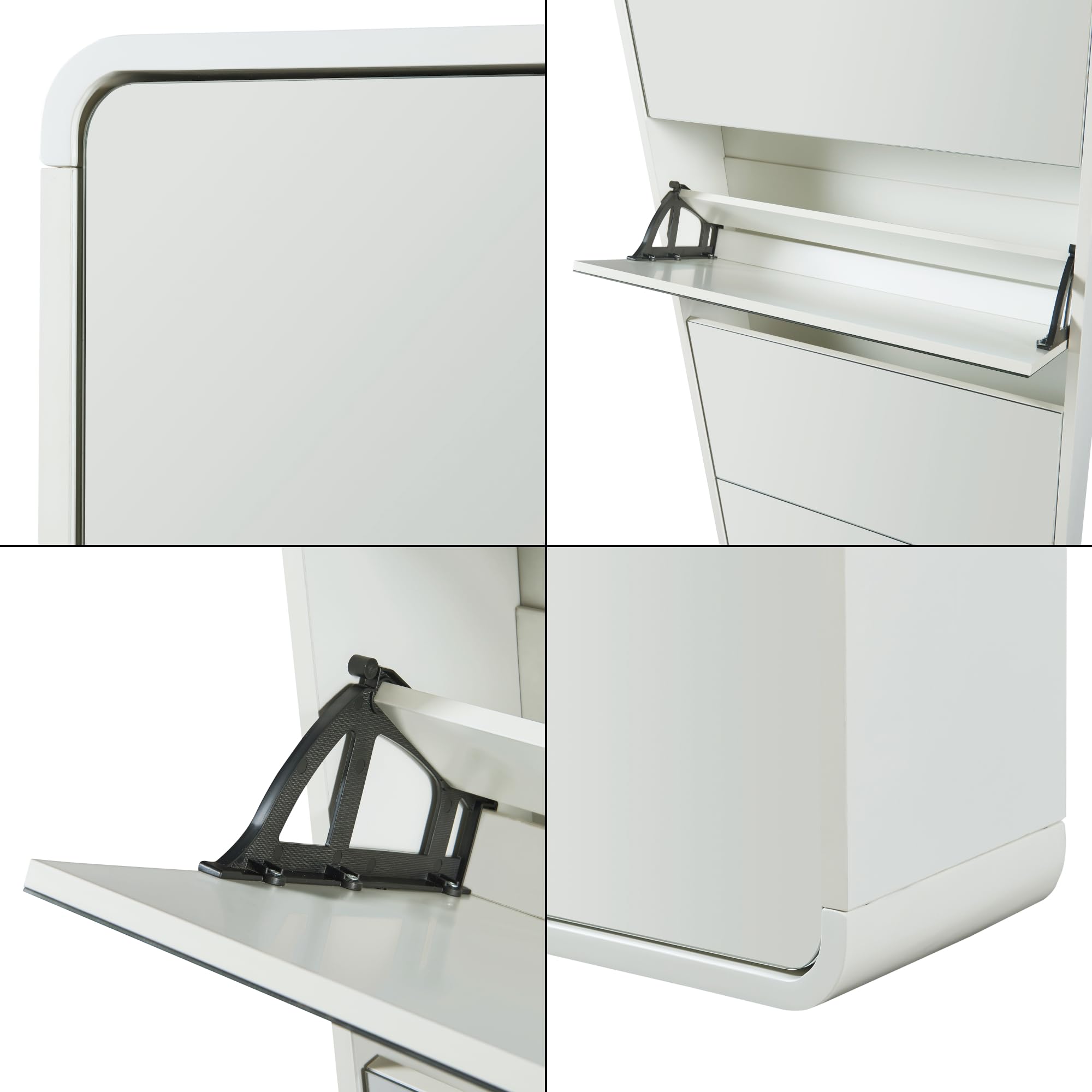 [en.casa] Armario Zapatero Aure con 5 Puertas Abatibles y Compartimentos Zapatero con Espejo para Entrada Recibidor Pasillo Vestidor 180 x 63 x 20 cm - Blanco