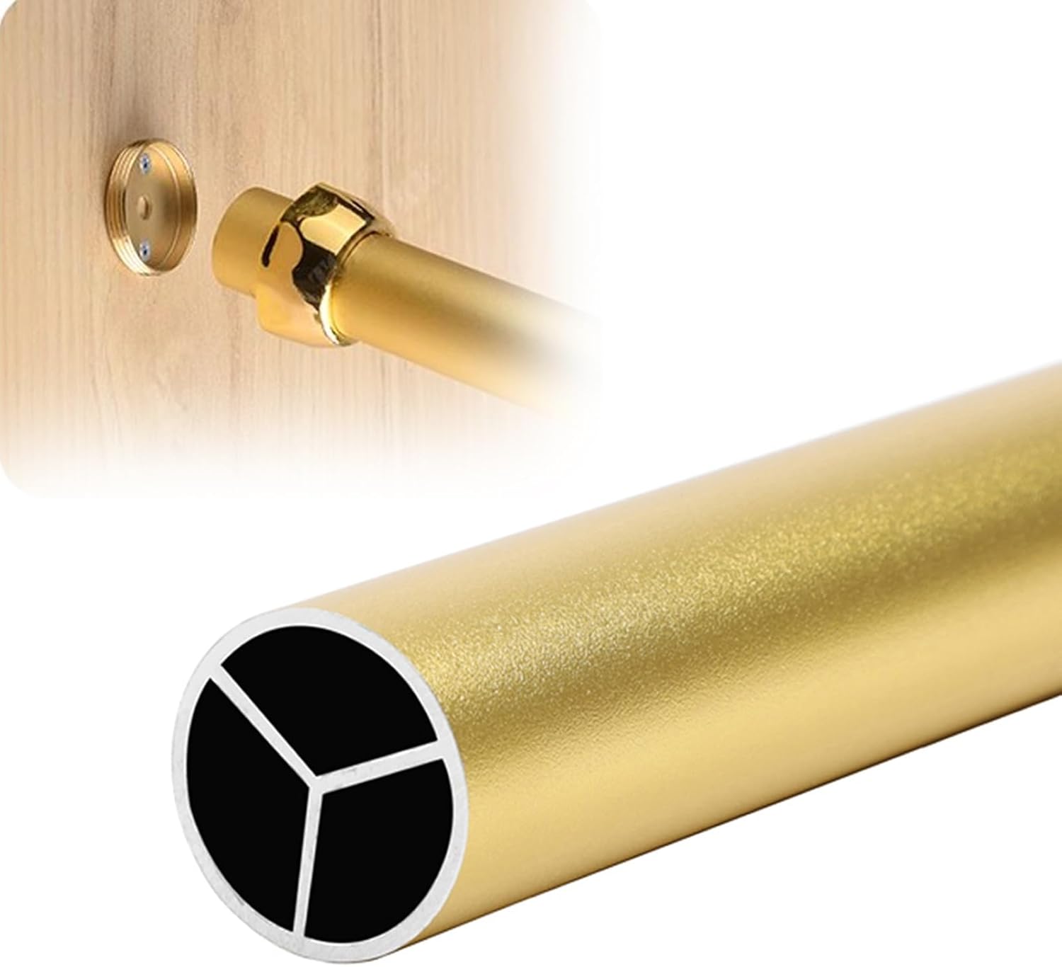 Heavy Duty Round Closet Rod for Hanging Clothes, Frosted Gold Closet Pole with End Supports, 1" Dia Wardrobe Tube Clothing Hanger Valet Rod(150cm(59"))