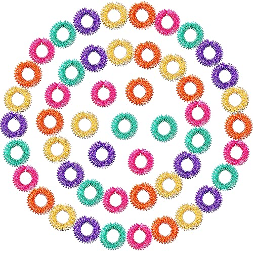 Blulu 50 Pcs Acupressure Fidget Rings Spiky Sensory Finger Rings Finger Acupressure Set for Teens...