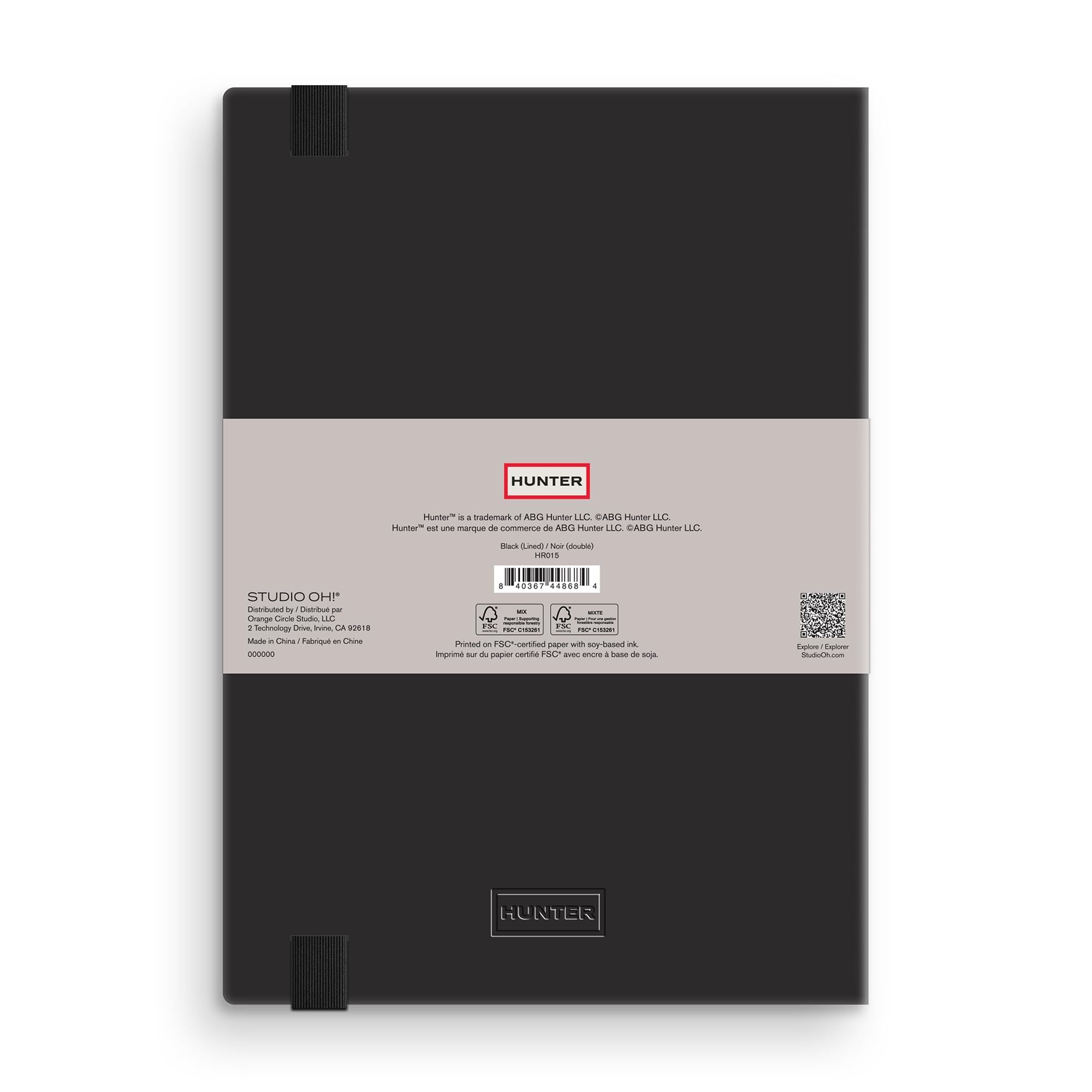 Studio Oh! Taccuino a righe, 25,4 x 17,8 cm, con 208 pagine in formato B5, per lavoro, diario, scrittura e prendere appunti, fascia elastica e tasca interna per appunti sciolti, fogli numerati, nero