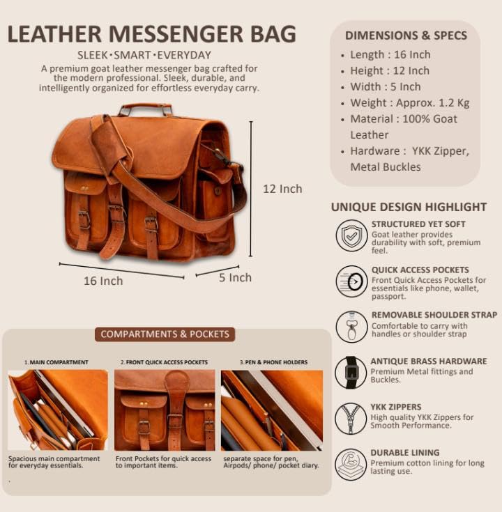 Bolso Mensajero de Cuero para Portátil de 15 Pulgadas miniatura 4