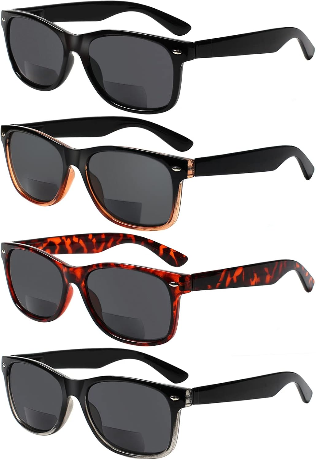 4 Pack Bifocal Reading Glasses Grey Lens Spring Hinge Outdoor Sunglasses Fashion Bifocal Sun Readers for Men Women