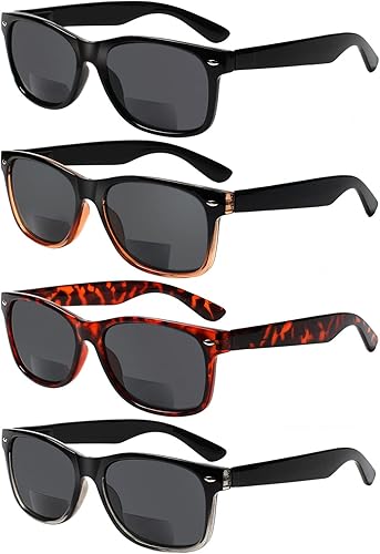 Paquete de 4 lentes de lectura bifocales, lentes grises, bisagra de resorte, lentes de sol para exteriores, lentes de sol bifocales de moda para