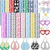 16 Pieces Daisy Flower Faux Leather Sheets Daisy Flower Pattern Printed Synthetic Leather Fabric for...