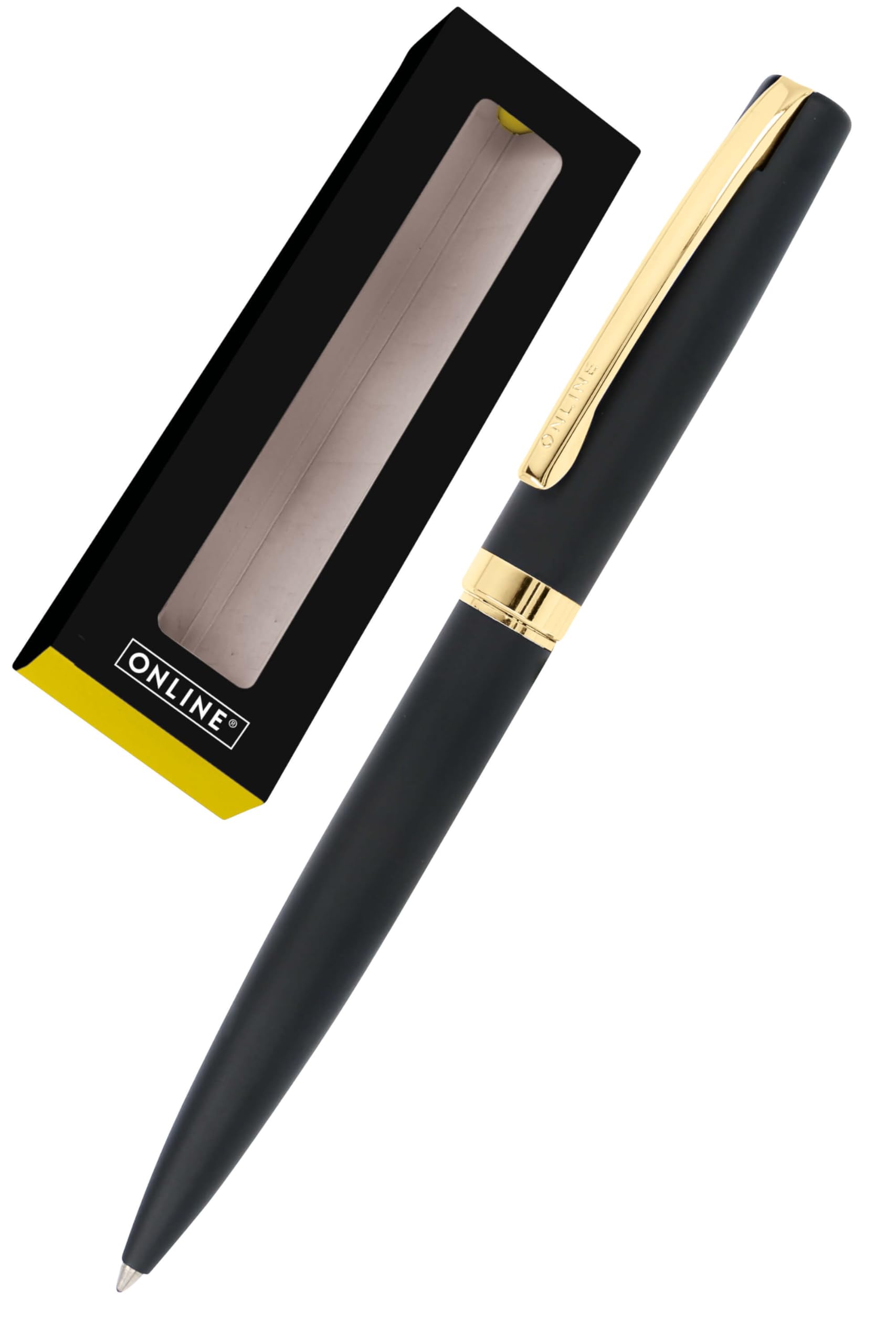 Online Eleganza Ballpen I Black & Gold I Replaceable Large Refill I Metal Biro I Ink Colour Black I Retractable I Ballpoint Pen In Gift Box