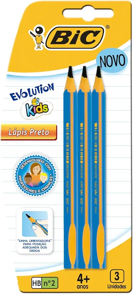 Lápis Preto Jumbo Nº 2HB Triangular, BIC Evolution KIDS, 902494, 3 Unidades, Cores Sortidas, Resistente