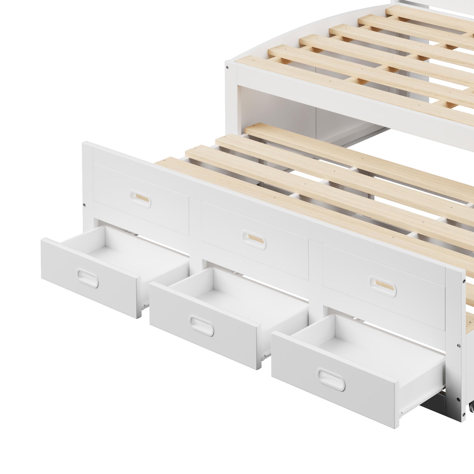 Moimhear Divano letto, telecomando a LED, 3 cassetti, ripiano comodino, letto estraibile multifunzione con USB+Type-c, senza materasso, bianco (90 x 200 cm)
