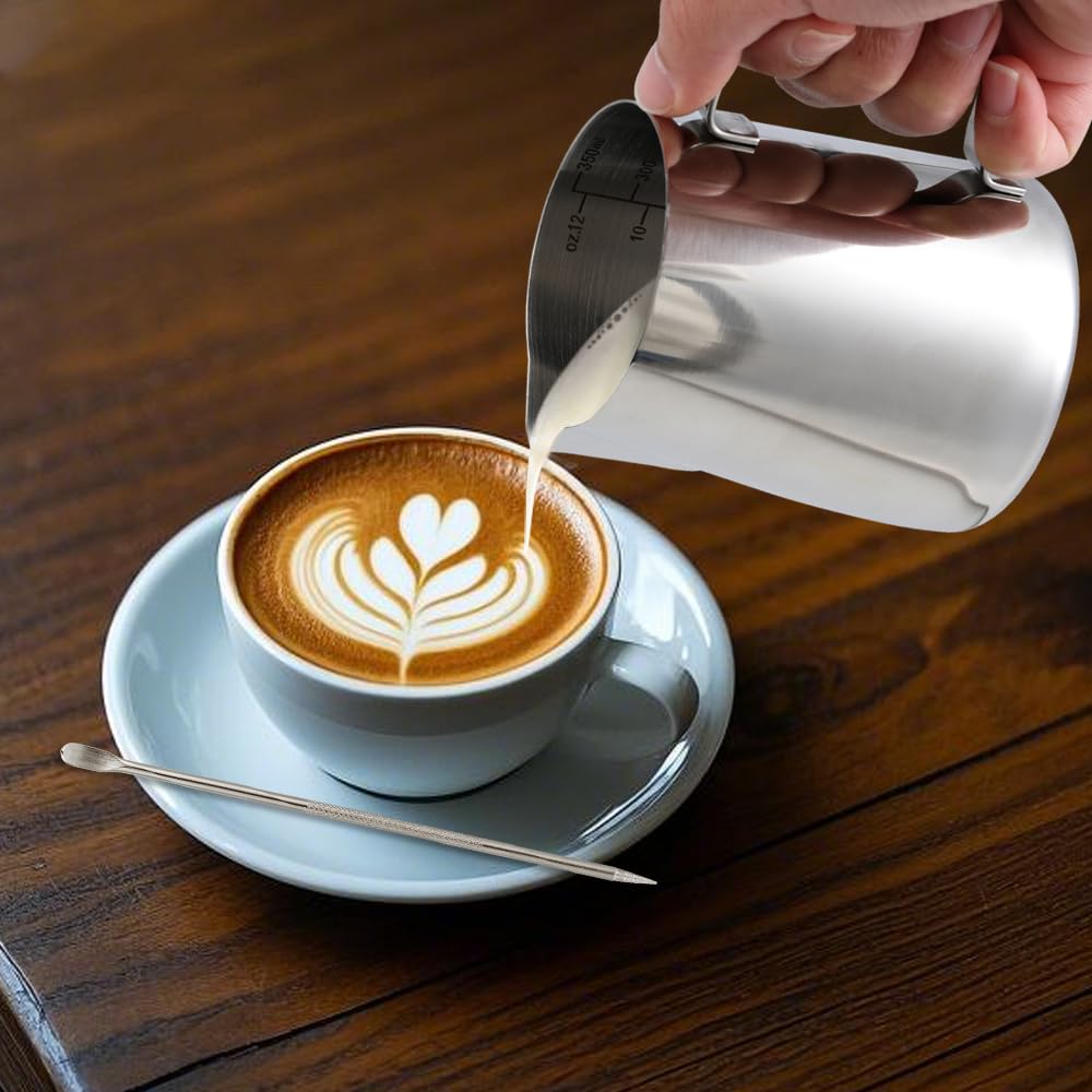 Bricco Latte Art In Acciaio Inox - 350ml Con Scala Graduata E Penna Per Cappuccino - Foto 6