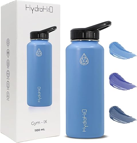 HYDRO H2O Botellas de agua de acero inoxidable para gimnasio de 37 onzas botella de agua de viaje aislada al vacío termo deportivo de acero
