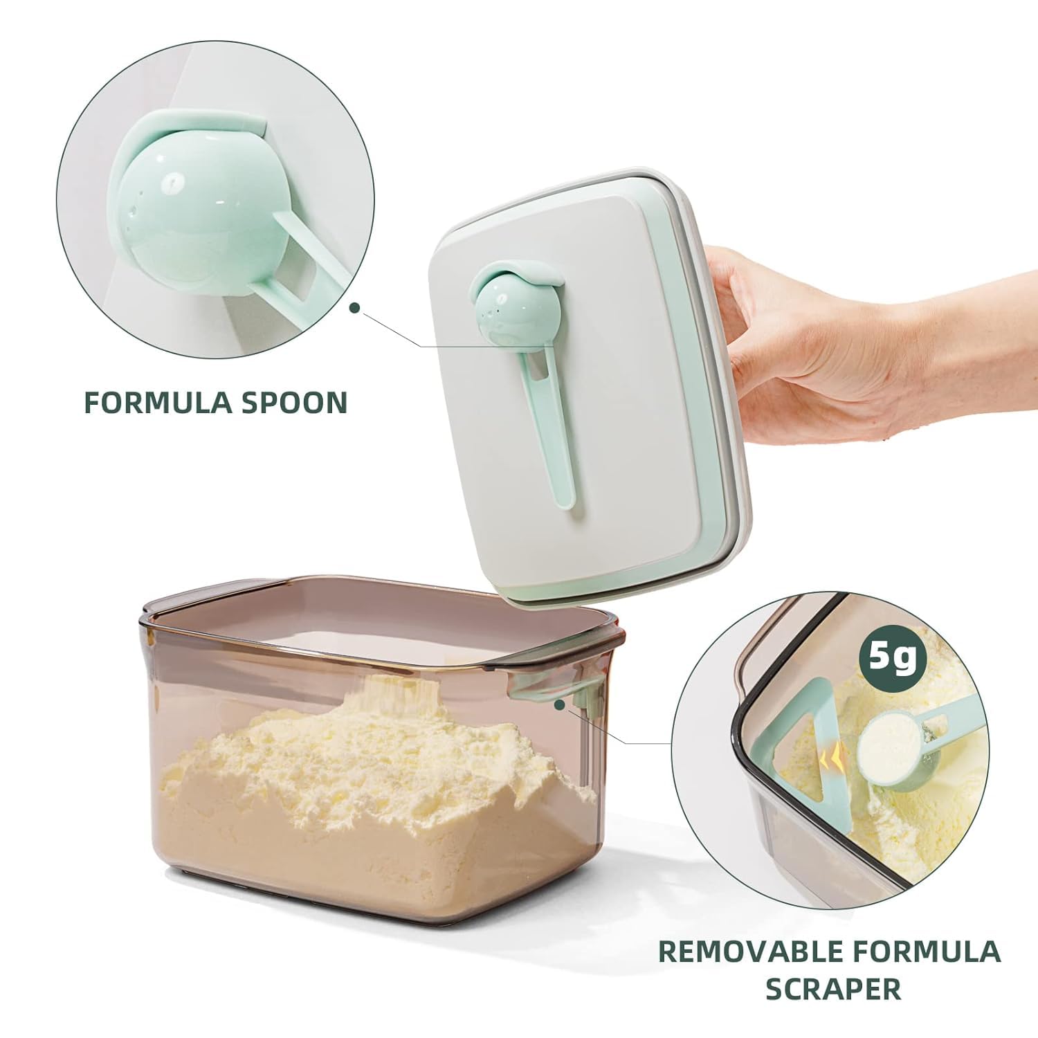 2300 ml Dispenser di latte in polvere. Recipiente a polvere sigillato. Scatola portaoggetti portatile per latte in polvere (marrone 2,3L)