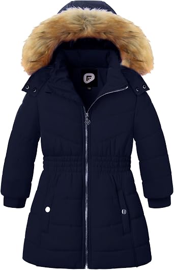 Garemcy Girls Winter Coat Long Warm Waterproof Fleece Lined Puffer Jacket With Detachable Hood & Fur Trim