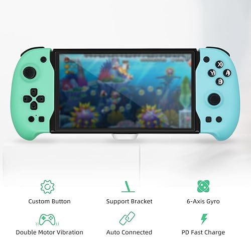 Miniatura 2 de Mcbazel Switch Controller Grip for Handheld Mode Ergonomic Controller for Switch Switch OLED with 6-Axis Gyro Mapping Vibration - Green  Blue