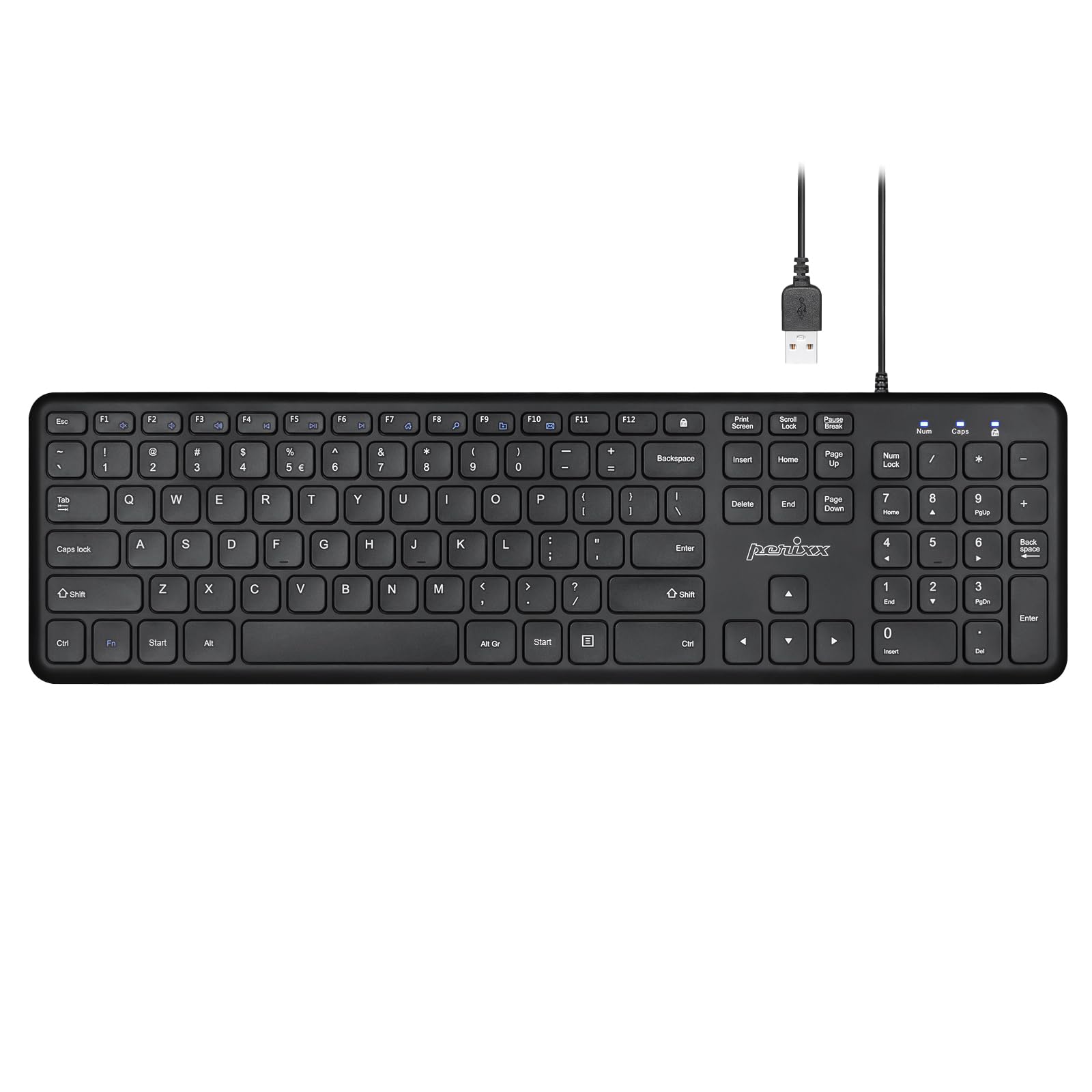Perixx PERIBOARD-210 US Wired Full-Size USB Keyboard with Quiet Keys for Desktop, Laptop, and Tablet - X Type Scissor Keys - Black - US English (11726)