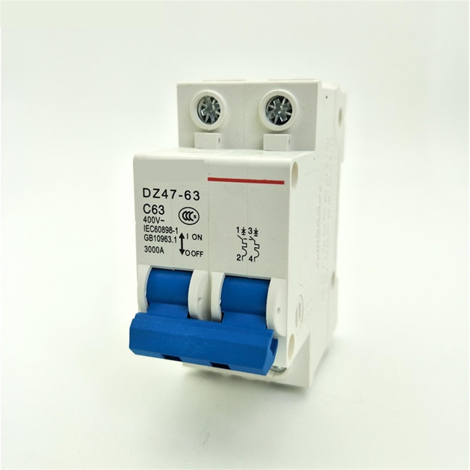 AVSBBYEPS DZ47-C63 Mini Circuit Breaker Switch 2 Poles 35mm DIN Rail Household Short Protector 400V 63A 3000A 1Pcs