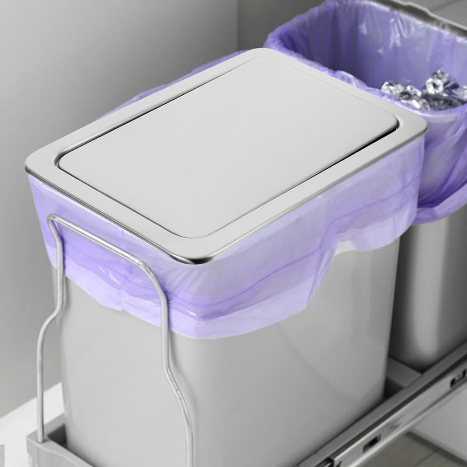 Recessed Counter Top Cover, Rectangular Trash Can Lid Stainless Steel Kitchen Accessory, Embedded Countertop Built-in Trash Waste Cover for Tabletop Waste Bin,430 Stainless Steel