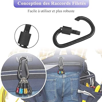 6 x 1/4 Inch Hexagonal Shank Screwdriver Bit Holder with Keyring and Quick Change Drill Bit with Carabiner Black