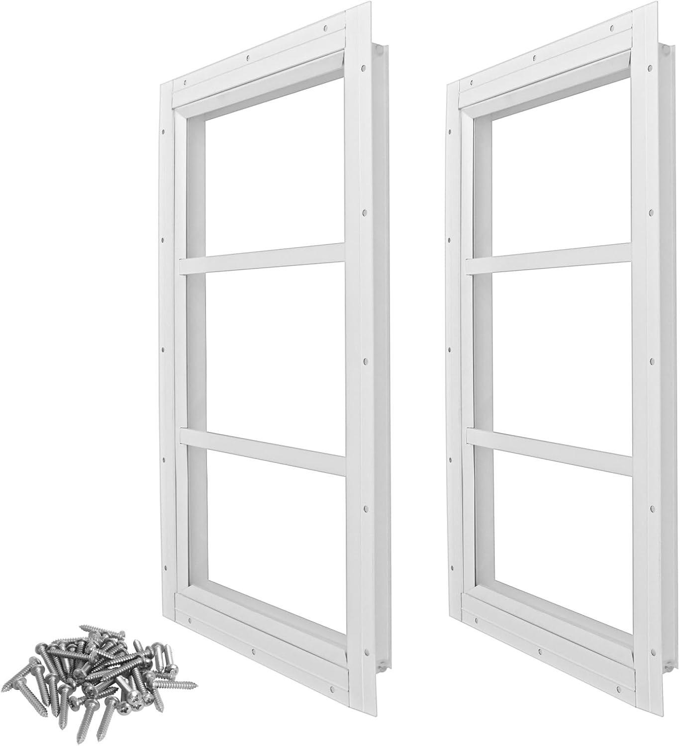 2 Pack Shed Window 10" x 18" White Flush Mount – Tempered Glass Aluminum Frame Compact Shed Transom Window for Playhouse Windows, Chicken Coop Windows, Garage and Barns (No Screen) 10'' x 18'' White