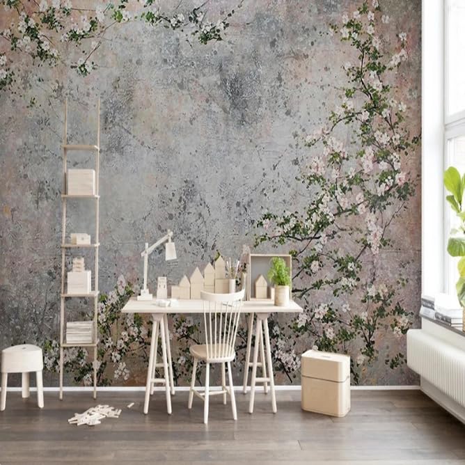 Papier peint rétro ciment relief floral 3D salon haut de gamme