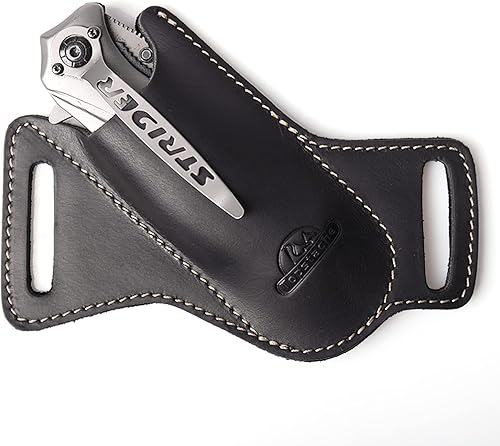 Vista 20 de Topstache Funda de cuero hecha a mano para cinturón, cinturón EDC, plegable, para hombre, dibujo cruzado, lado izquierdo, parte superior abierta