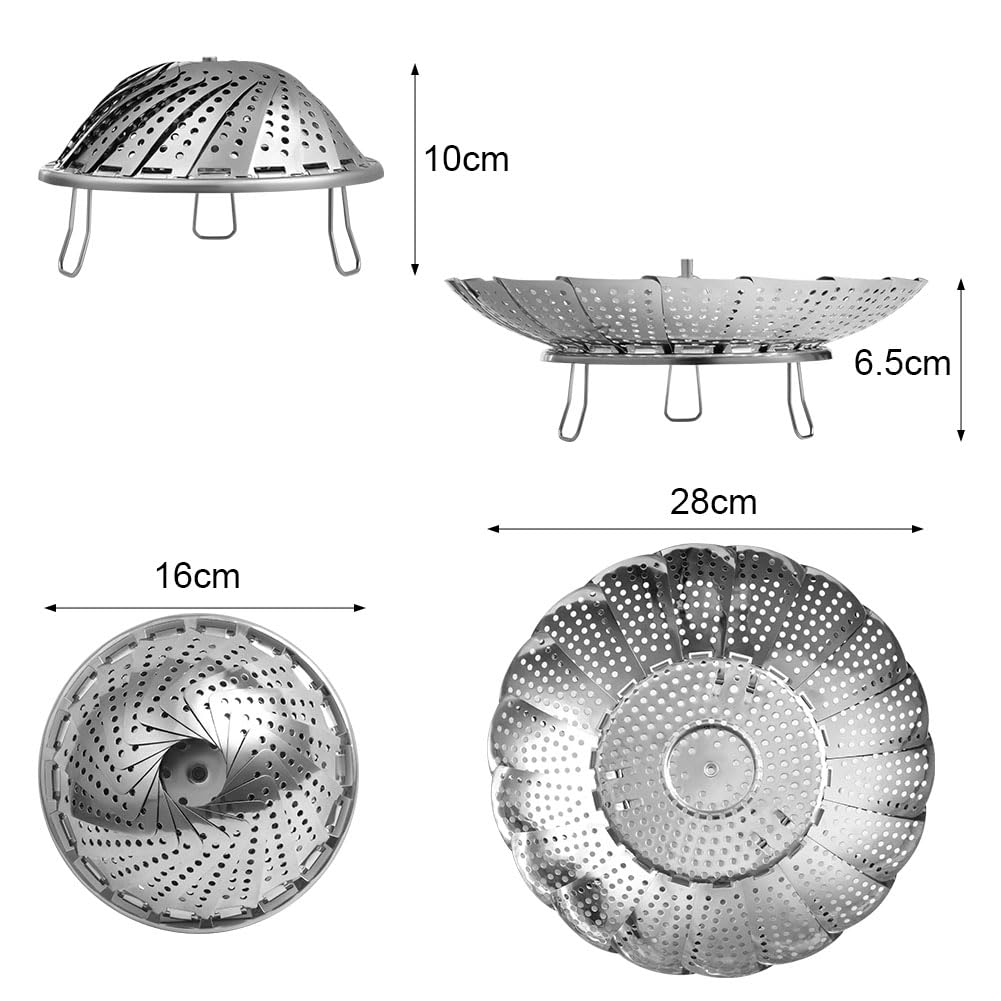 Cestello A Vapore Pieghevole - Acciaio Inox, Regolabile, Per Verdure E Cibi, Con Manico