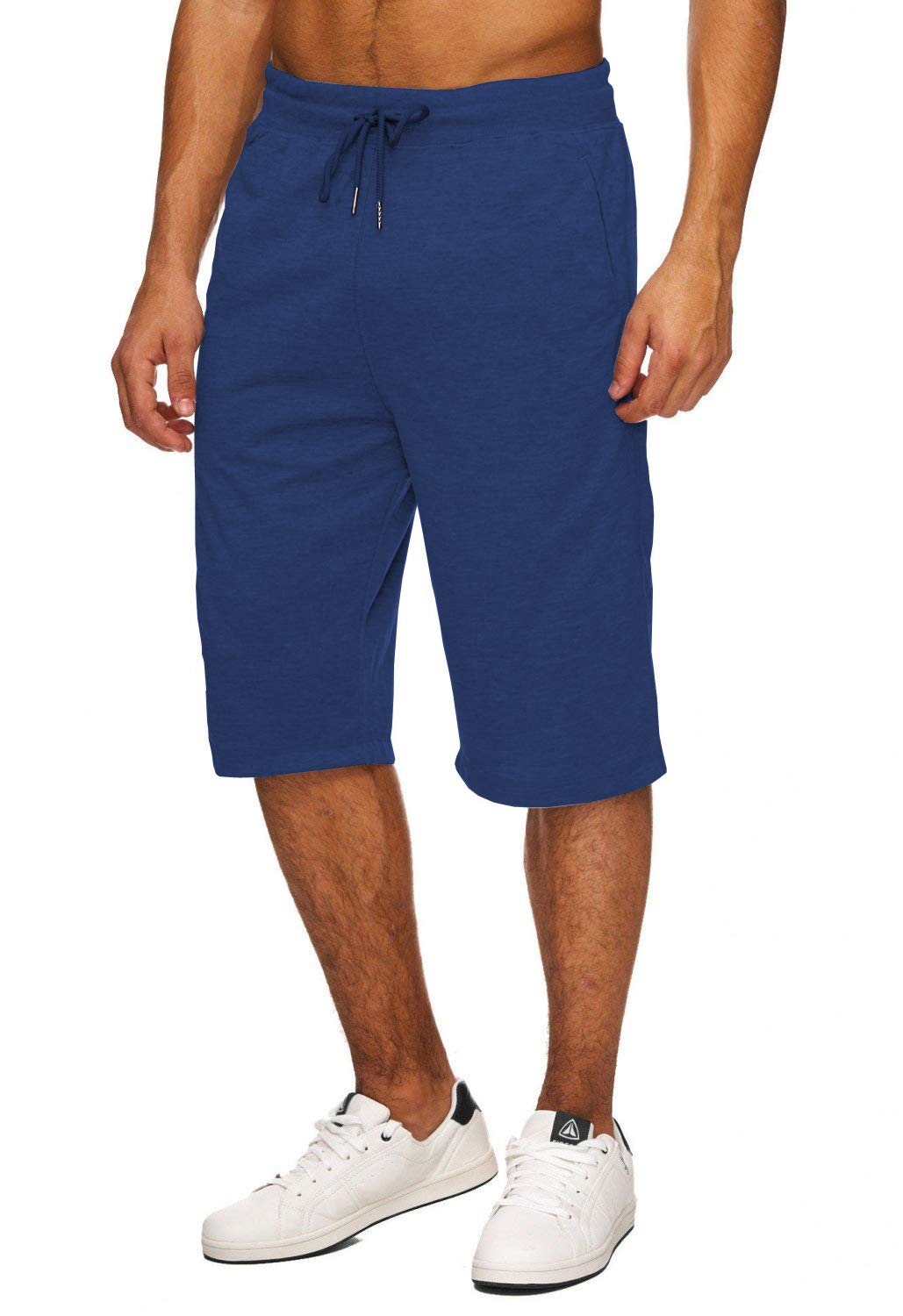 Hidyliu Mens Elastic Waist Drawstring Workout Gym Joggers 3/4 Shorts Summer Casual Sweat Short Pants with Pockets