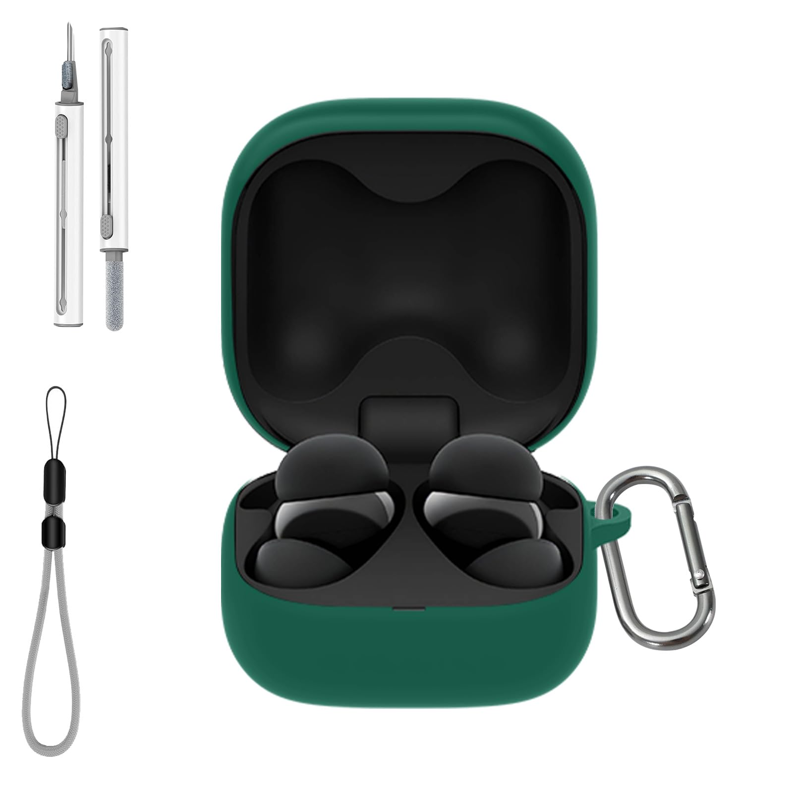 for Sony Linkbuds Fit WF-LS910N Case Cover with Cleaner Kit, Soft Skin Silicone Case Cover with Keychain and Lanyard，Full Protective Case for Men and