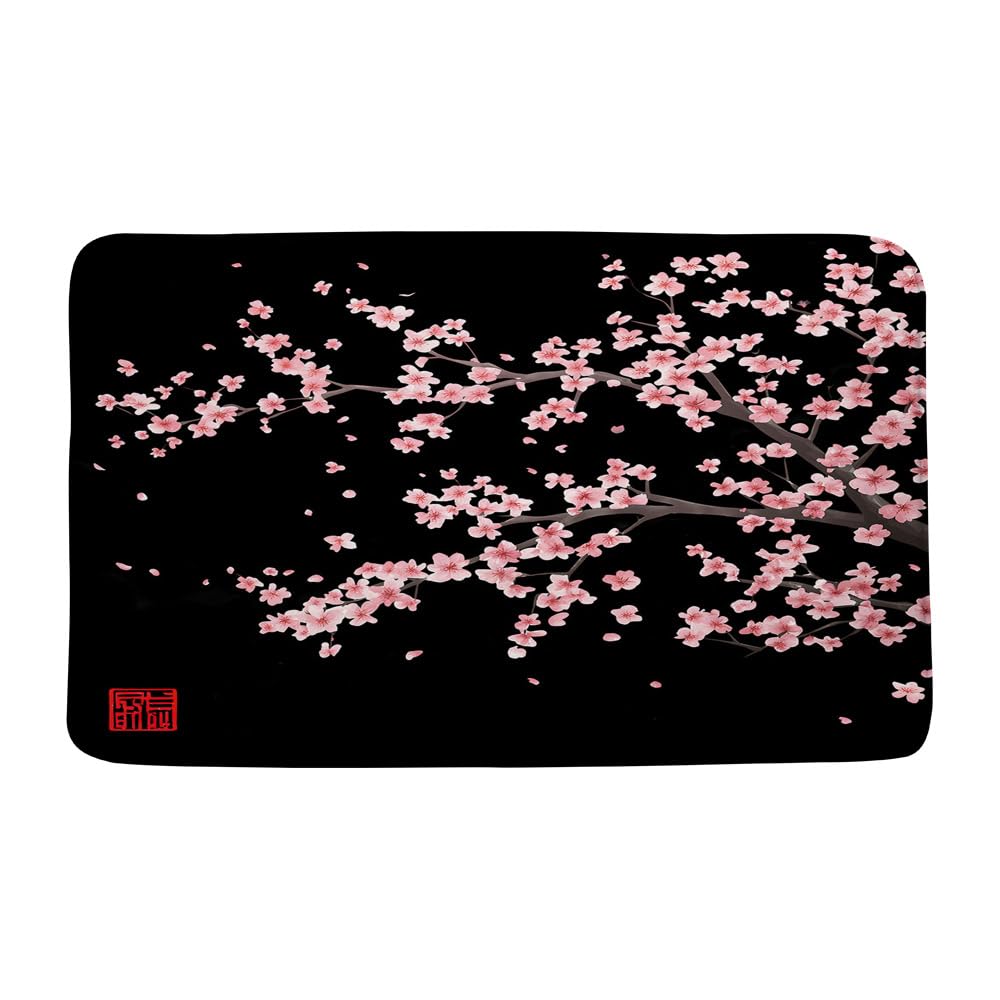 WUASDCS Pink Cherry Blossom Bath Mat Plum Floral Flowers Blooming Watercolor Cute Branch Asian Art Style Bathroom Kitchen Floor Mat Doormat Microfiber