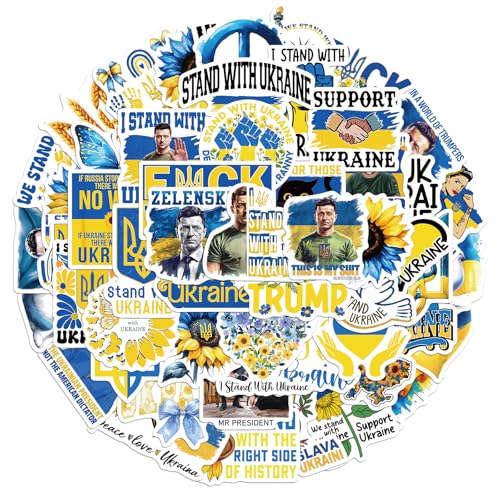 Ukraine Flag Stickers 55Pcs - Ukraine Stickers Support Freedom Peace Stand with Ukrainian Coat of Arms Anti Trump Putin Decal - Easy Stick Removeable for Bumper Window Tumblers Water Bottles Teens