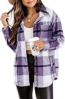 Beaully Women's Plaid Shacket: Oversized Button-Down Flannel Jacket with Pockets for Fall Winter