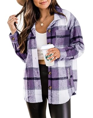 Beaully Women's 2025 Fall Clothes Plaid Shacket Jacket Long Sleeve Button Down Flannel Shirts Fashion Jacket