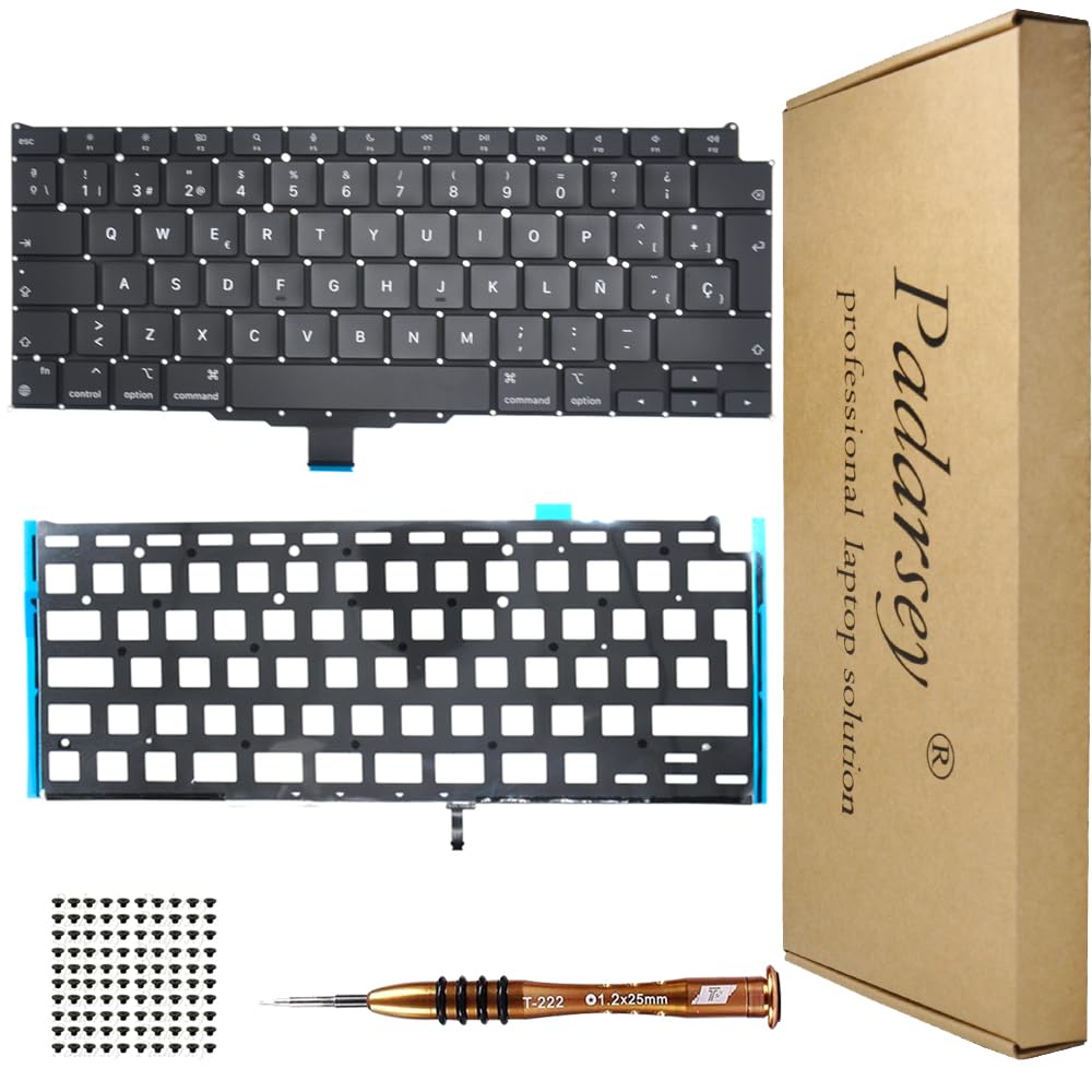 Repuesto Retroiluminación Español Teclado ESPAÑOL Compatible para MacBook Air Retina 13" M1 A2337 Finales de 2020 Año Teclado + Tornillos + Destornillador