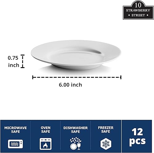 Miniatura 2 de 10 Strawberry Street Plato redondo para aperitivos de catering de 6 pulgadas, juego de 12, blanco