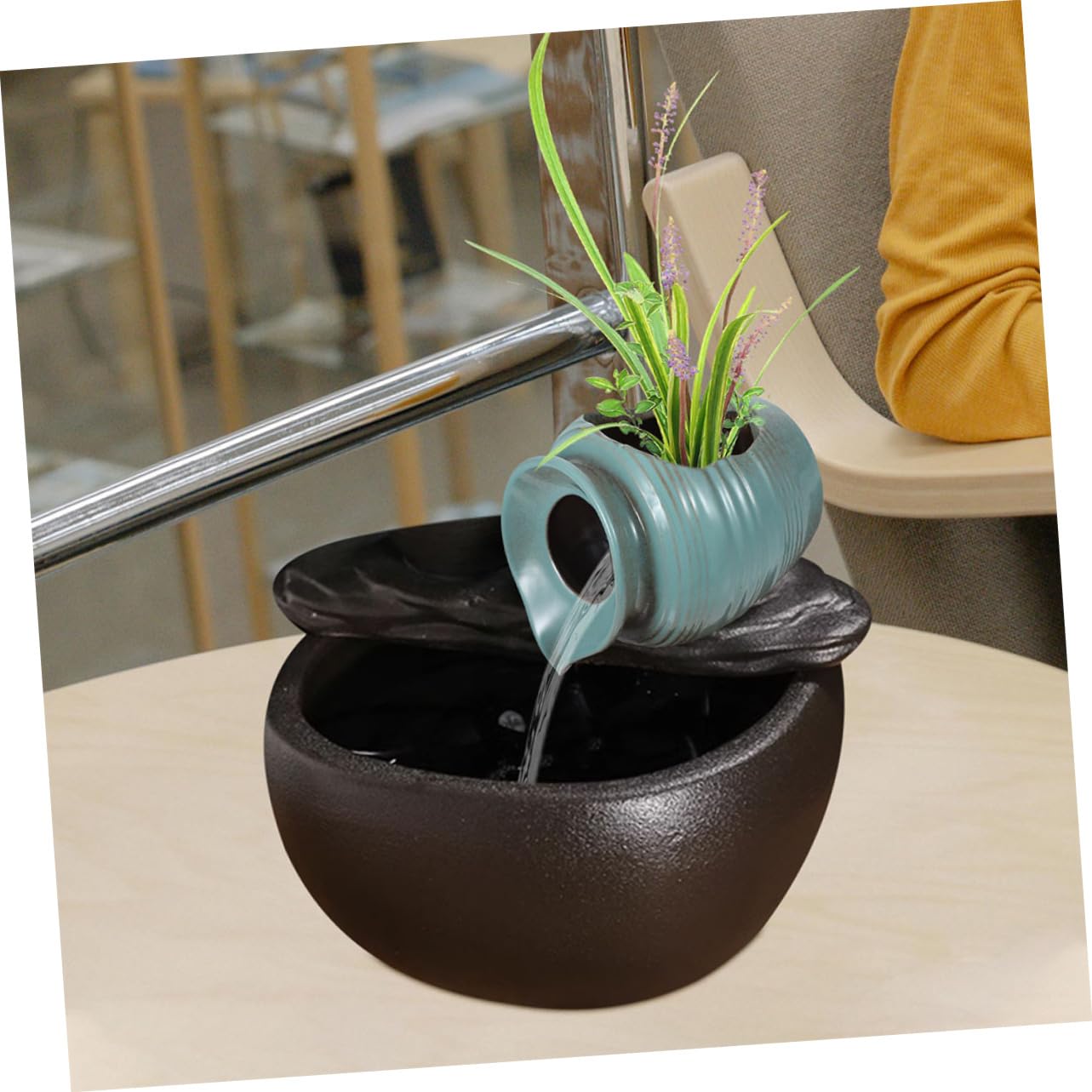 RORPOIR Water Fountain Decor Ceramic Flowing Water Pot Mini Waterfall Jar Home Decor Ideal for Balconies Gardens