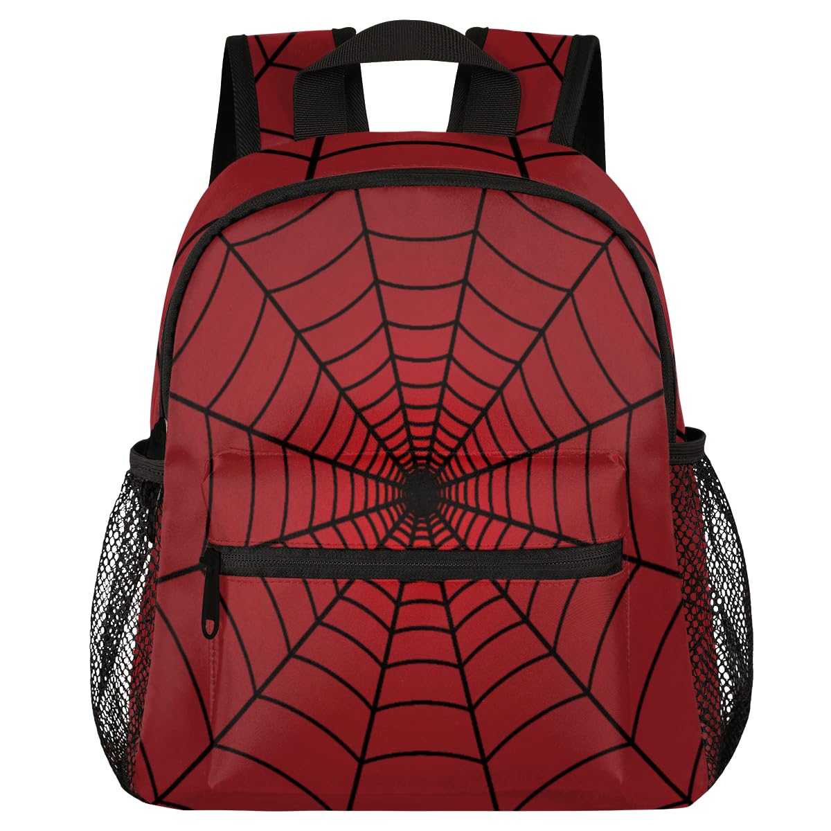 Red Spider Web Kids Backpack for School Boys and Girls, Lightweight Travel Bookbag with Chest Strap for Kindergarten Preschool